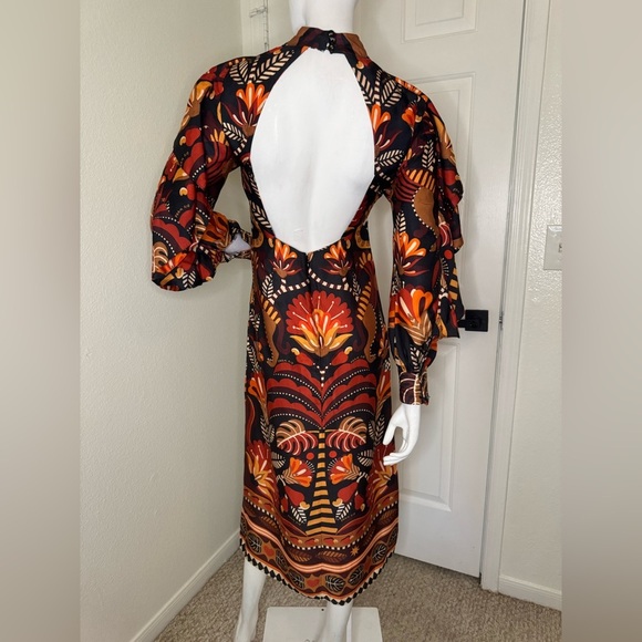 FARM Rio  RED NATURE BEAUTY SCARF BACKLESS MIDI DRESS Size XXS. - Picture 4 of 15
